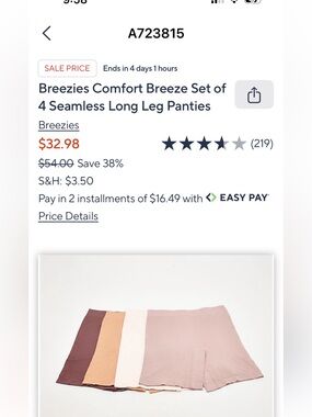 Breezies Comfort Breeze 4-Pk Seamless Long Leg Panties: Tonal/Medium MSRP $55